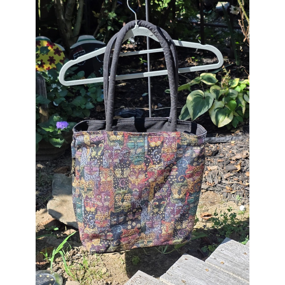 Laurel Burch Tapestry Cat Tote Bag Multicolor Woven Shoulder Bag Whimsical Boho
